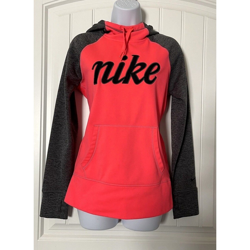 Nike Womens Hoodie‎ Size Small Neon Pink/ Gray Therma-Fit Athletic Sweater